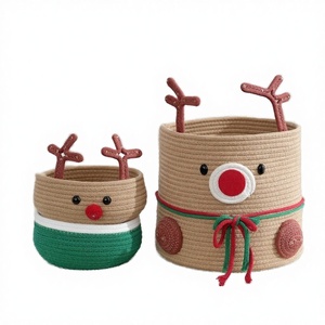 Cesta de Almacenamiento Plegable de Estilo Nórdico, Hecha a Mano con Cuerda de Algodón, con Diseño de Alce Navideño, Gran Capacidad para Guardar Ropa en el Hogar - Product Image 2