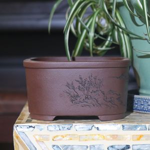 Pot à fleurs carré en argile violette fait main pour bonsaï, utilisation intérieure, bureau, balcon - Product Image 1
