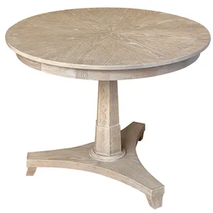 Classic Modern Solid Oak Wood Round Tabletop Hexagonal Column Tri-foil Shaped Base Dining Table D135