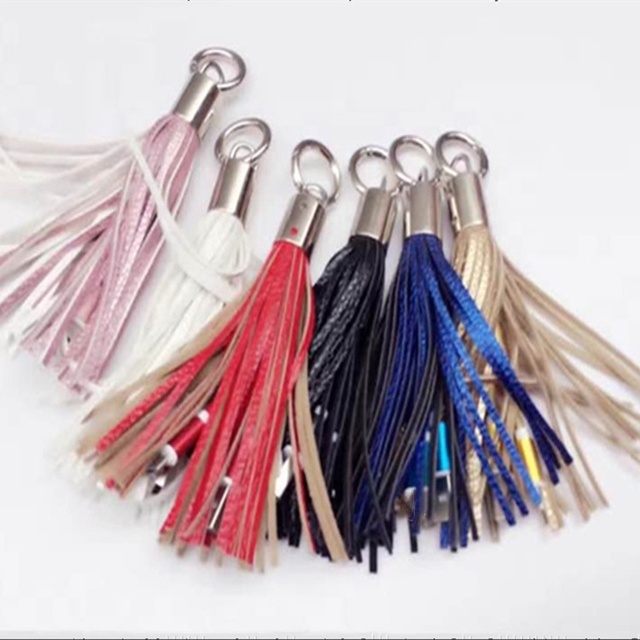 2-in-1 Unique Tassel USB-C Keychain Braid Shielding Phone Charging Cable for Camera & Computer Use
