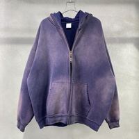 Sweat-shirt à capuche épais et doublé polaire pour homme, style streetwear vintage, avec impression personnalisée, effet délavé à l'acide et double fermeture éclair
