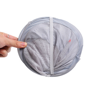 Clothing Organizer Round <b>Wall</b> Mounted Collapsible Mesh <b>Basket</b> <b>For</b> Bathroom Laundry <b>Storage</b> White And Gray - Product Image 3