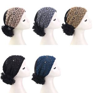 Nouveau design de turban musulman pour femmes, style fleurs en dentelle, respirant, avec accessoires en strass, multifonctionnel pour l'extérieur - Product Image 2