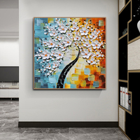 Affiche sur toile abstraite moderne faite à la main Mintura, peinture à l'huile personnalisée en 3D avec des fleurs d'arbre à couteau, décoration murale pour la maison, vente en gros