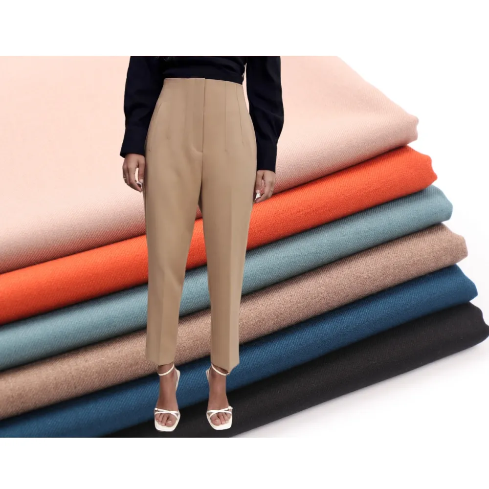 Falten resistenter Polyester-Rayon-Spandex-Tr-Stoff aus gebürstetem Twill für Hosenanzug