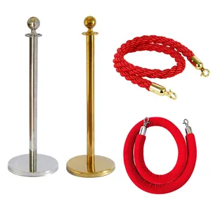 Braided Hemp/Velvet Post Rope with Gold Plated Hooks,stanchions for crowd control,Stainless Steel Stanchion