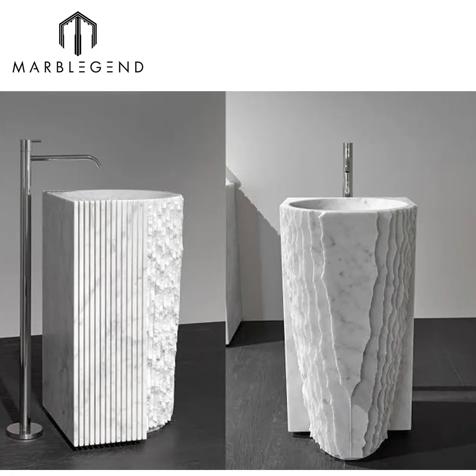 Moderne badezimmer freistehende natürliche stein Italienischen carrara marmor sockel waschbecken
