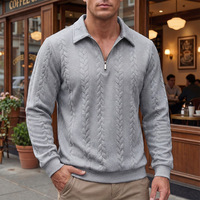Sweat-shirt Homme Haut de Gamme à Col Zippé, Maille Torsadée Texture Diamant, Col Rabattu, Tissu Épais, Vêtements Décontractés pour Homme