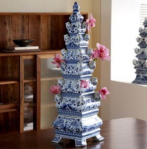 Jarrón de <span class=keywords><strong>Tulipanes</strong></span> con Diseño de Pagoda China Azul y Blanca Tradicional <span class=keywords><strong>para</strong></span> Decoración del Hogar - Product Image 3