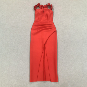 Abiti da sera <span class=keywords><strong>con</strong></span> <span class=keywords><strong>spacco</strong></span> alto a <span class=keywords><strong>spacco</strong></span> alto <span class=keywords><strong>con</strong></span> fiori di lusso 3D personalizzati abito formale <span class=keywords><strong>rosso</strong></span> per le donne - Product Image 5