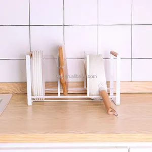 Japanese Kitchen Three Grid Pot and Chopping Board Holder Dish Drying Stand Bowl Storage Rack Plate Organizer