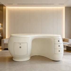 CR142 Contemporary Curved Reception Desk Integrated LED Light Glossy White Finish <b>Bar</b> <b>Table</b> for Medical Aesthetic Clinic Office - Product Image 6