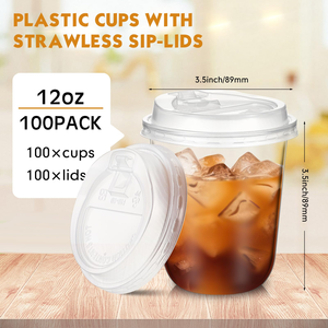 Customized Printed logo Transparent PET Disposable <b>Plastic</b> <b>Cup</b> with Lids for Cold Coffee <b>Drinks</b> Takeaway Packaging - Product Image 2