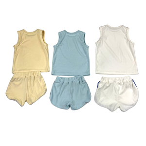 Canotta e pantaloncini senza maniche in cotone tinta unita per bambini - Product Image 2