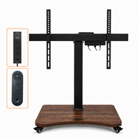 Chariot TV motorisé mobile robuste en bois noir avec base métallique, roues réglables en hauteur pour écrans plats LCD/LED de 32 à 75 pouces