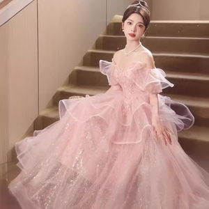 Pink Ball Gown Sweetheart Neckline Empire Waist 3D Patterns Candy Color Evening Dress For Banquets Coming Of Age Ceremony - Product Image 4