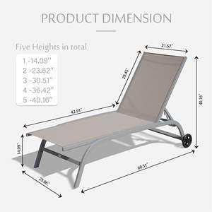 Ensemble de 2 chaises longues d'extérieur DB, réglables et à roulettes, pour patio et jardin, design moderne, structure en métal - Product Image 3