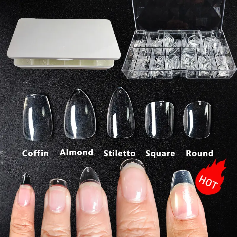 New Arrival XS XXS Short Coffin Almond Full Cover Matt Nail Tip Custom Logo Wholesale Stiletto Square Clear Nail Tips Sample Box