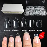 Custom transparent PE film press on nails packaging box clear acrylic nail  tips storage box wholesale