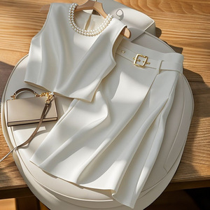 Conjunto de 2 piezas de moda de alta gama para mujer: Top sin mangas y falda de medio cuerpo, sin collar - Product Image 1