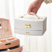 Boîte à bijoux en velours en cuir PU orange avec logo personnalisé en gros avec grand miroir rectangulaire pour le stockage de bijoux