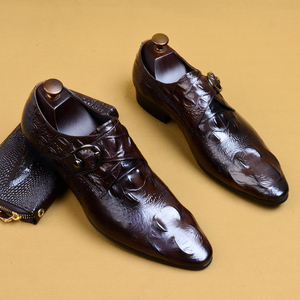 Chaussures d'affaires de style britannique pour hommes, motif crocodile, cuir de vache véritable, design à boucle, chaussures habillées formelles, nouvelle collection - Product Image 3