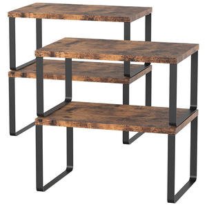 4-Piece Wood+Metal Non-Folding <b>Kitchen</b> Countertop Cabinet Desktop Shelf Riser Stackable Extensible <b>Rack</b> <b>Storage</b> <b>Rack</b> - Product Image 3