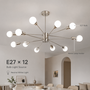 Lustre moderne en fer E27 12 lumières pour salle à manger, salon, installation au plafond intérieure commerciale - Product Image 4