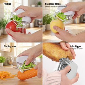 مقشرة خضروات وفواكه دوارة من الفولاذ المقاوم للصدأ بشكل دائري للمطبخ، مقشرة وقطاعة 3 في 1 للبطاطس والجزر والطماطم، الأكثر مبيعًا - Product Image 4