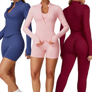 Haut de sport pour femme, coupe courte, avec fermeture éclair sur le devant, extensible dans quatre directions, grande taille, séchage rapide, ajustement moulant, pour activités de plein air, yoga, course à pied et fitness - Product Image 4