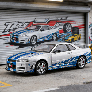 2026-02 CZ 1:24 <span class=keywords><strong>Nissan</strong></span> GTR R34 Modellino Classico in Lega, Ornamenti per <span class=keywords><strong>Auto</strong></span> in Lega, Simulazione in Lega Pressofusa - Product Image 1