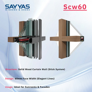 Système de façade vitrée en bois recouvert d'aluminium moderne Sayyas SCW60, système de vitrage pour maison passive, insonorisant, à haute efficacité énergétique - Product Image 2