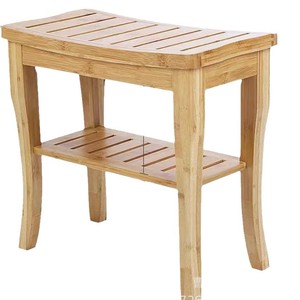 <b>Bamboo</b> Bathroom <b>Stool</b> With Storage Shelf Natural Wood Color Multi Functional Bench For Home And Living Room - Product Image 4