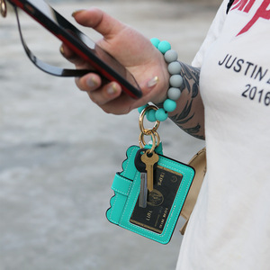 Dompet kulit wanita, rumbai gantungan kunci silikon gelang manik-manik kancing penutup ID kartu kredit pemegang dompet koin - Product Image 5