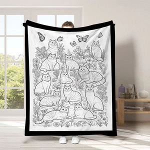 Couverture rectangulaire personnalisable à motif chat, style pastoral, en flanelle à peindre soi-même, pour enfants et usage domestique - Product Image 5