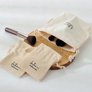 Custom Logo Blank Canvas Cotton Brush <b>Holder</b> <b>Makeup</b> Pouch Gift Travel Cosmetic Bag Organizer Muslin Drawstring Pouches - Product Image 1