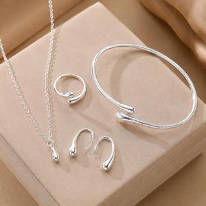 4pcs/<b>set</b> Gold Plated Water Drop Jewelry <b>Set</b> Necklace Earrings Rings <b>Bangle</b> Bracelet Women's Fashion Gift Jewelry - Product Image 5