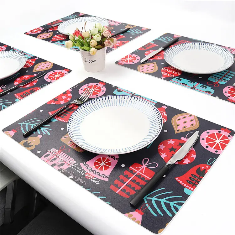Festival Decor PU Leather Luxury Table Mat Placement Mats for Dining Table Placemat for Christmas