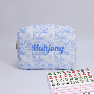 Expédition rapide Sac en toile de Jouy en nylon rose et bleu, Pochette en toile Safari, Grande pochette zippée en toile, Sac de rangement Mahjong américain - Product Image 1