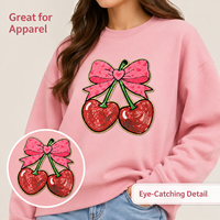 En gros, Grand patch thermocollant de 9 pouces en sequins cerise, motifs nœud rose et cœur brodé, pour la décoration de vêtements de mode DIY