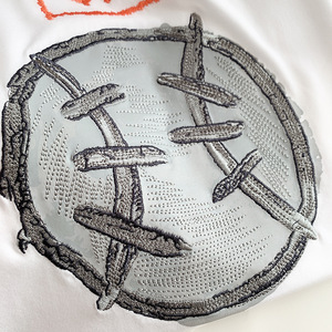 ユニセックス オーバーサイズ カジュアル アシッドウォッシュ ヴィンテージ Tシャツ 100%コットン カスタムパッチ刺繍 グラフィック ドロップショルダー 無地Tシャツ メンズ - Product Image 3