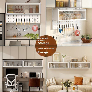 Armoire murale de cuisine blanche 65/85 cm avec étagère à <span class=keywords><strong>épices</strong></span>, crochets, facile à nettoyer, petit <span class=keywords><strong>casier</strong></span> mural pour la cuisine - Product Image 6