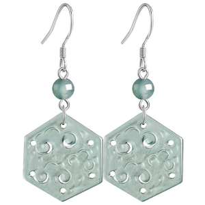 Natural Emerald Blue Water Antique Earrings - S925 <b>Silver</b> Set with Ice-Grade Jade Ancient-style Ear Pendants - Product Image 3