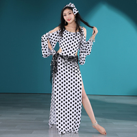 Robe de danse orientale Saidi à pois - Robe fendue à épaules dénudées pour la danse Baladi et orientale, entraînement et performance