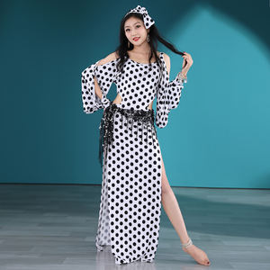 Traje de Danza del Vientre Willyoung <span class=keywords><strong>para</strong></span> Mujer, Vestidos Folclóricos con Estampado de Lunares, <span class=keywords><strong>Ropa</strong></span> de Práctica de Danza Oriental, Origen Guangdong - Product Image 4