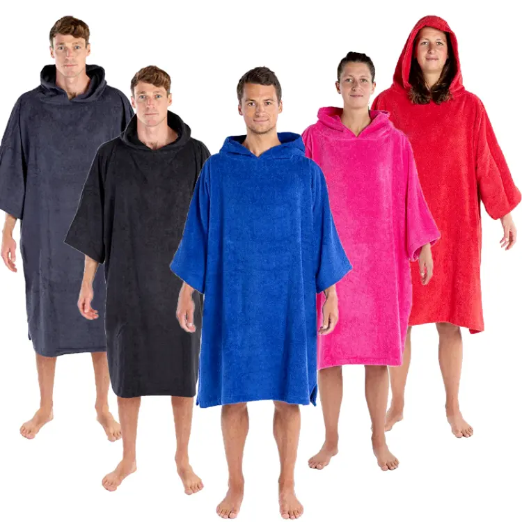 2022 Hot Selling Custom Surf 100% Cotton Hooded Poncho Beach Towels Swimming Adult Changing Robe For Unisex