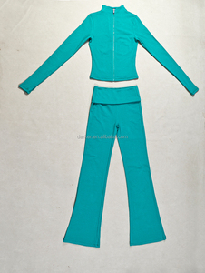 <span class=keywords><strong>Pantalon</strong></span> <span class=keywords><strong>court</strong></span> évasé pour <span class=keywords><strong>femme</strong></span> avec veste zippée, tissu respirant, taille repliable, trous pour les pouces, bandeau pour les cheveux, pour un usage décontracté à la maison - Product Image 6