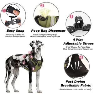 Venta al por mayor personalizado impermeable ajustable Premium Reversible chaleco táctico sin tirar conjunto de lujo arnés para perros