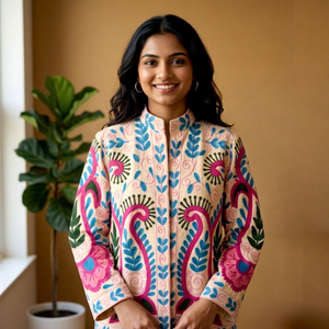 <b>Women</b> Handmade Uzbek Style Suzani Embroidered Jacket Boho Floral <b>Coat</b> Colorful Festival Bohemian Artisan Statement Outerwear - Product Image 1