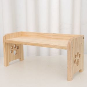 Support de gamelle pour animaux de compagnie en bois massif, hauteur réglable, pour chats et chiens, protection de la colonne cervicale, table d'alimentation avec motif de patte - Product Image 4